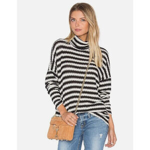 Michael Lauren XS Marshall Striped Turtleneck Creme Black Drop Shoulder Sweater